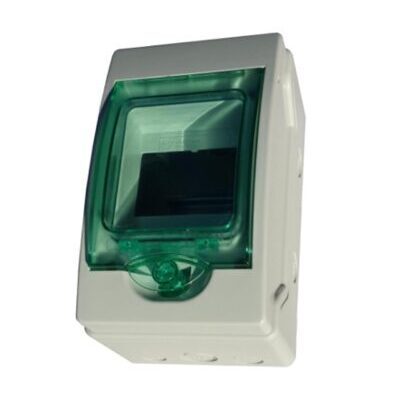 IP65-DIN, 123x200x112mm, transparente Schutzklappe