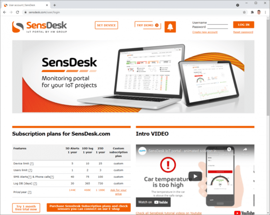 SensDesk-Portal 5, für max. 5 HWgroup-Geräte, Preis pro Monat